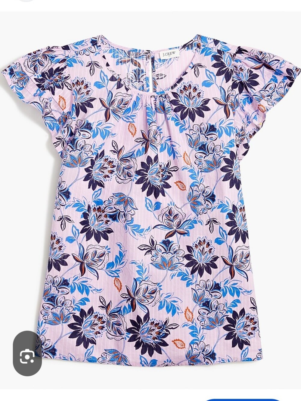 J. Crew Pink Floral Short-Sleeve Blouse with Navy and Blue Print